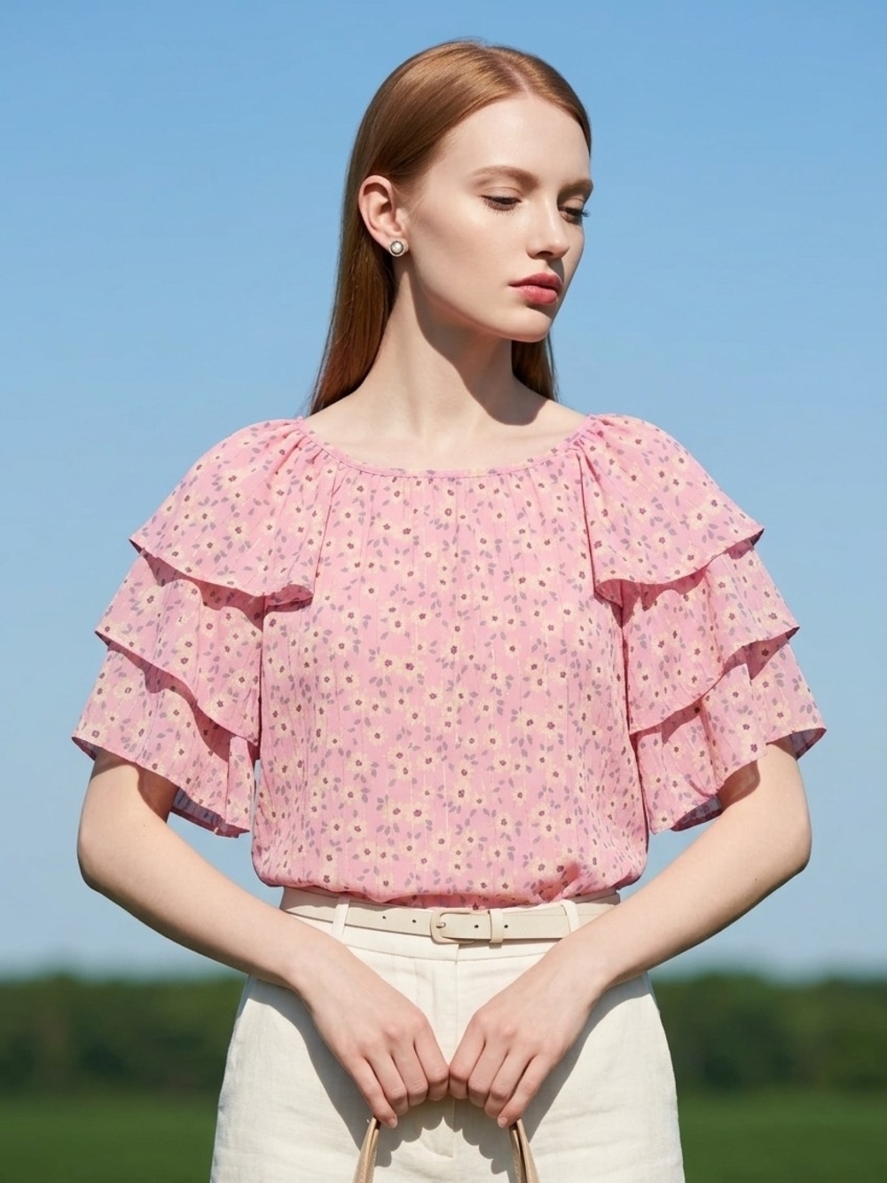 Alice Blue Pink Floral Tiered Ruffle Blouse